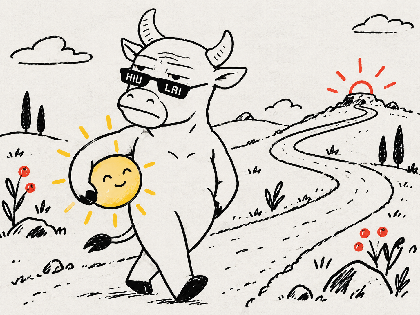 Hand-drawn Niu leaving the farm